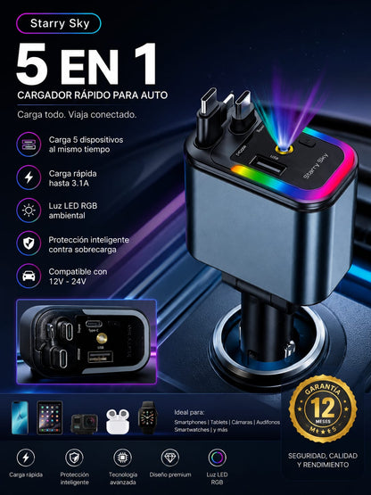 CARGADOR DE CELULAR PARA CARRO 5 EN 1 (PIDELO AL WHTSP 982208040)